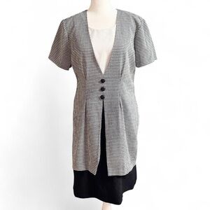 Vintage 90s DBY Gingham Dress Black White Knee Length M/L
